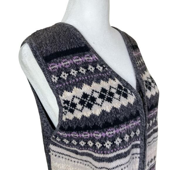Erika & Co Sz S/M Vtg 90s Fair Isle Knit Sweater Vest Marled Grey Boxy - Picture 8 of 16